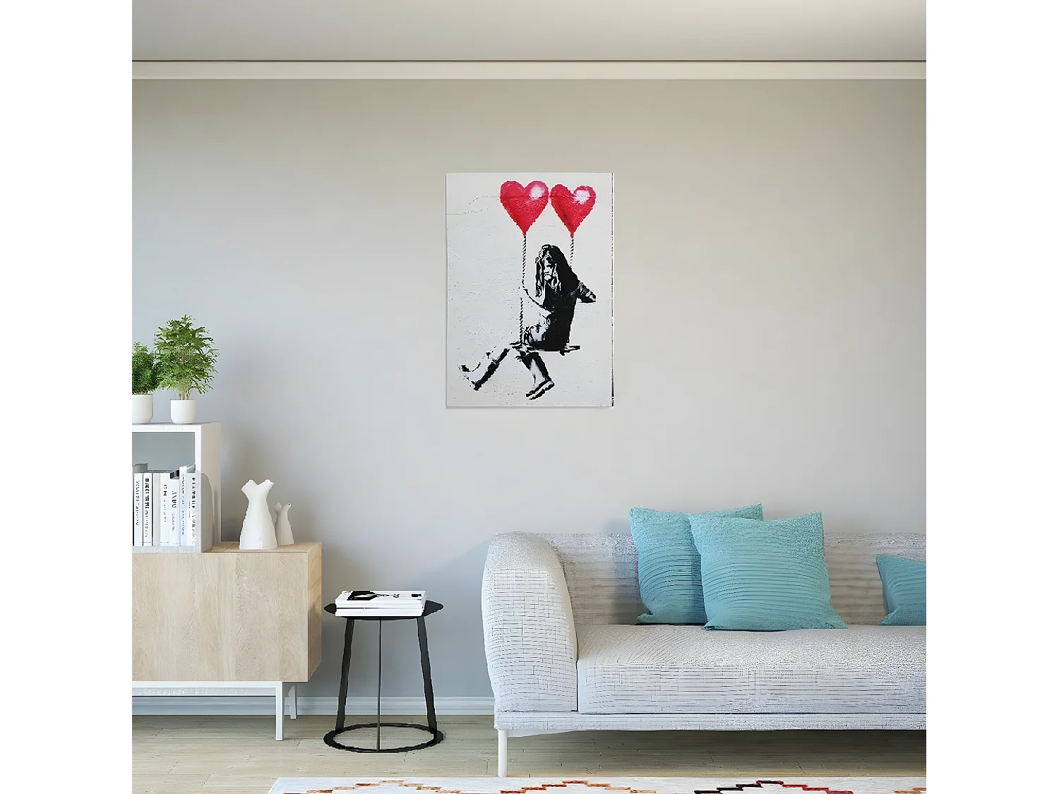 Impression sur Toile Banksy La Fille sur la Palançoire, Rouge, 70x3x100 cm, EPIKASA