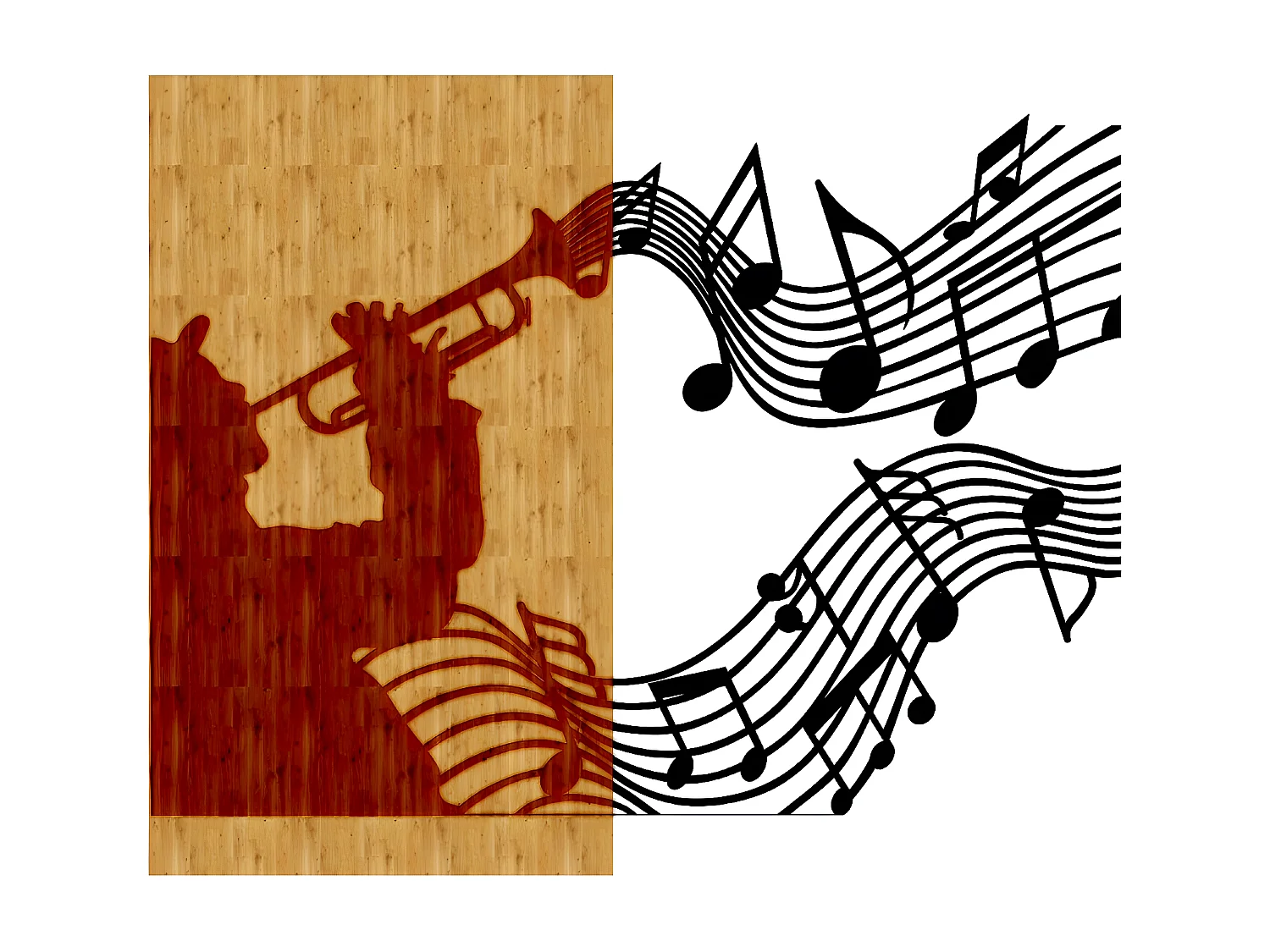 Décoration en Métal et Bois Musique, Bois, 61x1,8x50 cm, EPIKASA