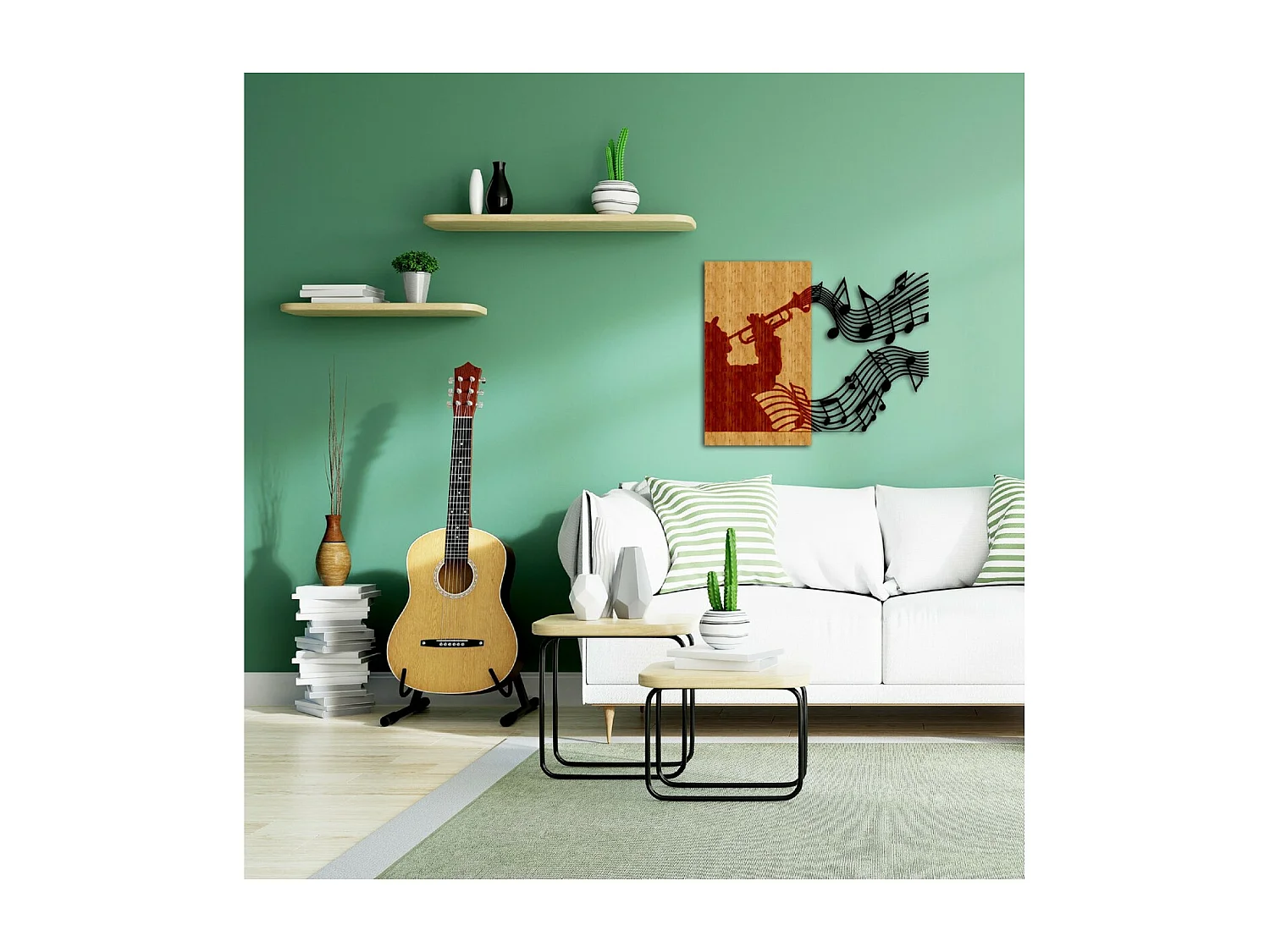 Décoration en Métal et Bois Musique, Bois, 61x1,8x50 cm, EPIKASA