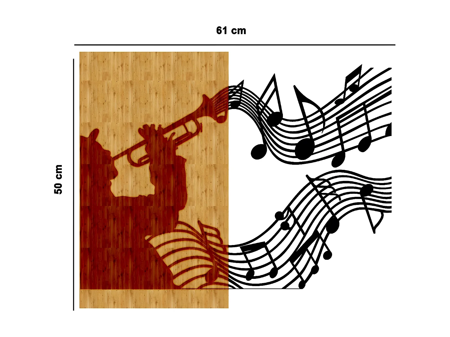 Décoration en Métal et Bois Musique, Bois, 61x1,8x50 cm, EPIKASA