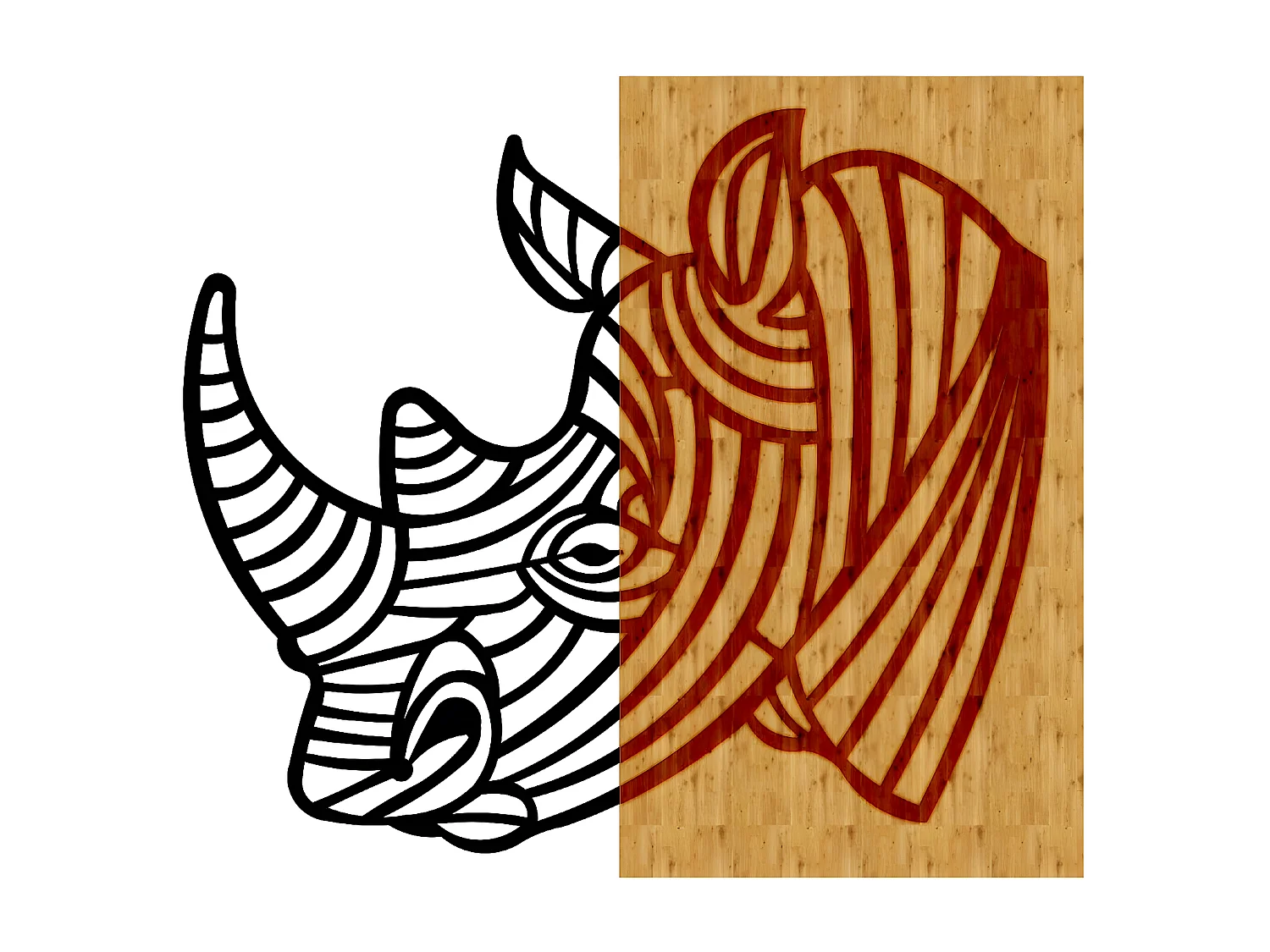 Dekoracja z Metalu i Drewna Nosorożec, Drewno, 56x1,8x50 cm, EPIKASA