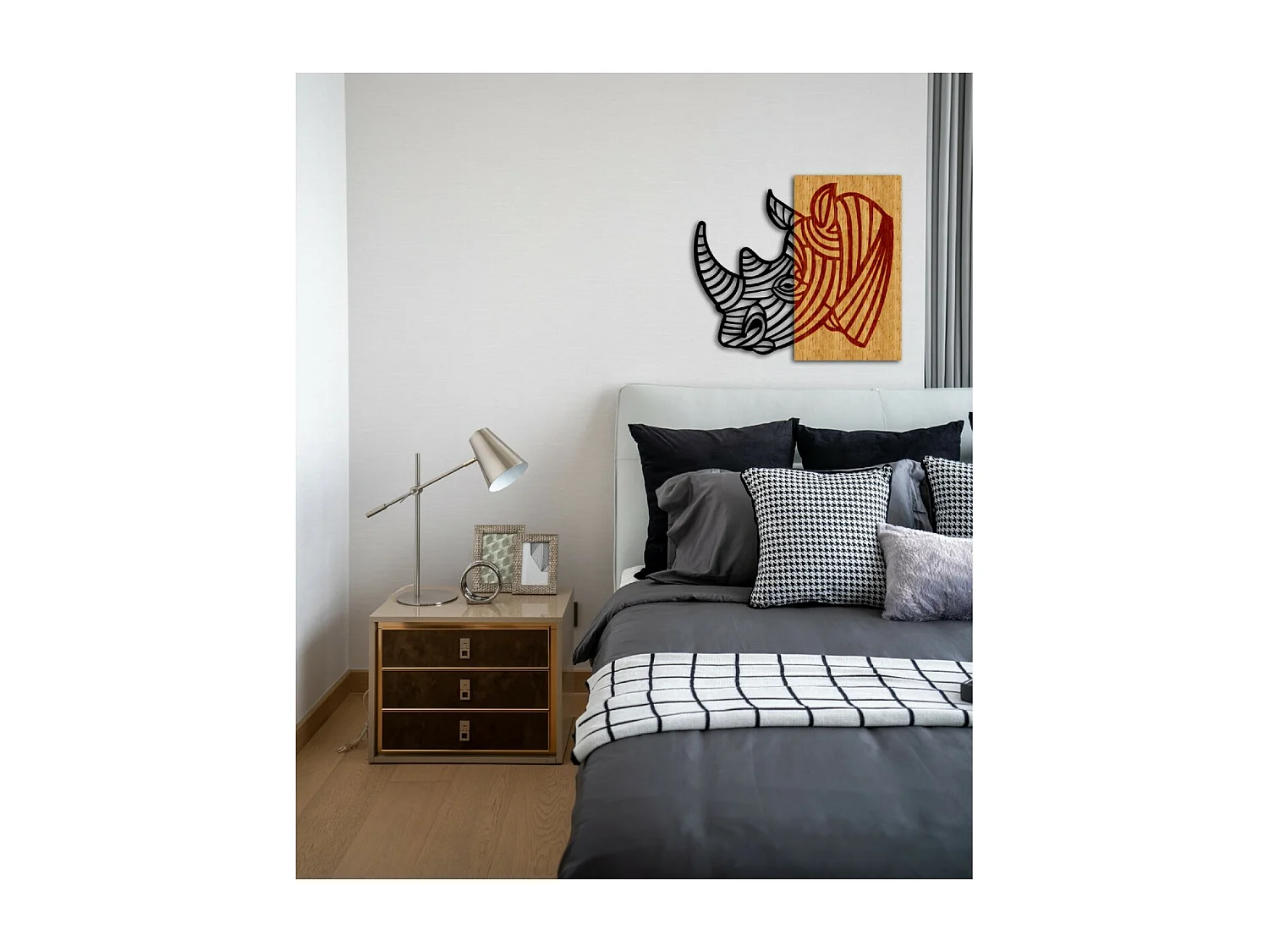 Dekoracja z Metalu i Drewna Nosorożec, Drewno, 56x1,8x50 cm, EPIKASA