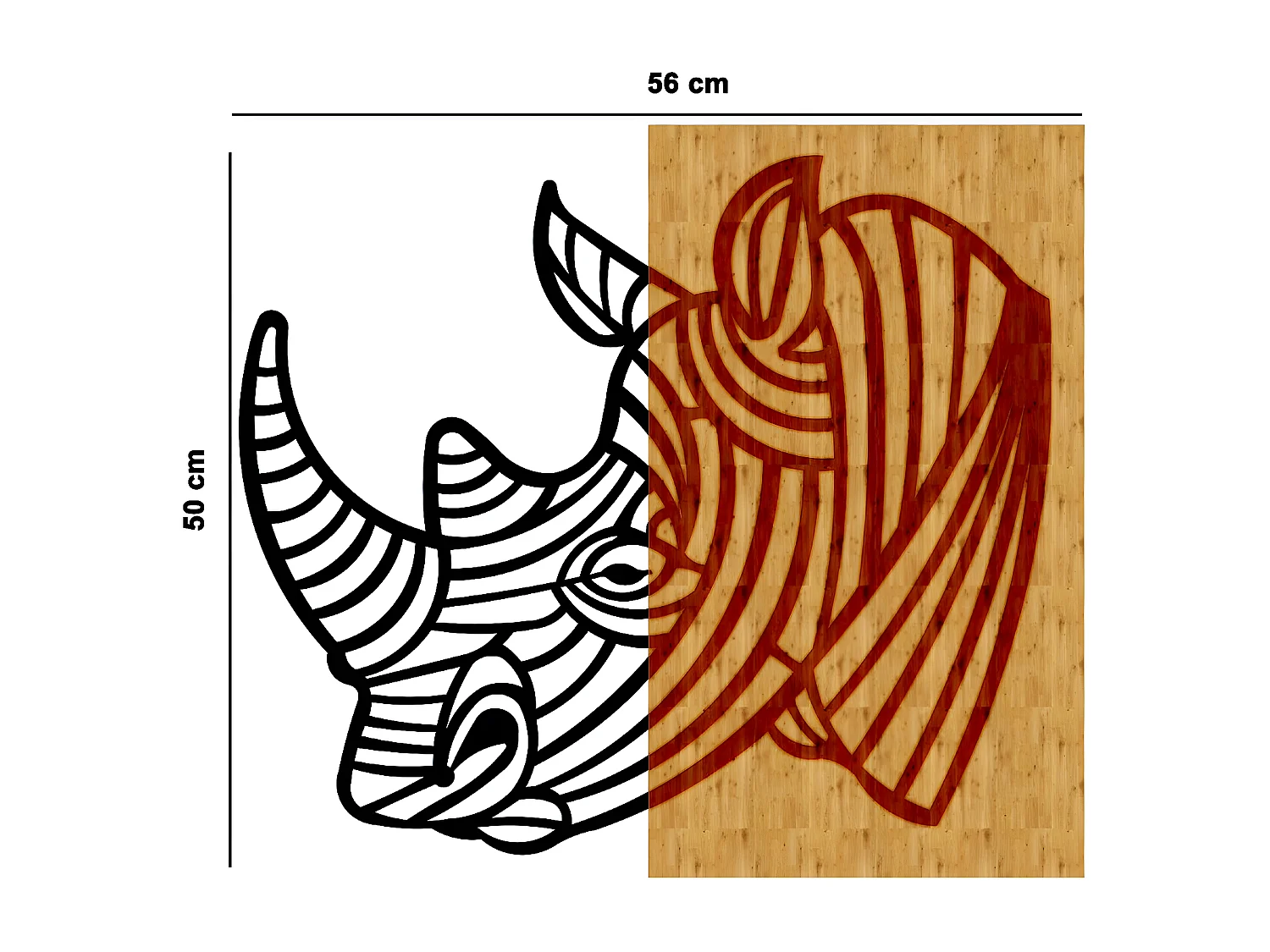 Dekoracja z Metalu i Drewna Nosorożec, Drewno, 56x1,8x50 cm, EPIKASA