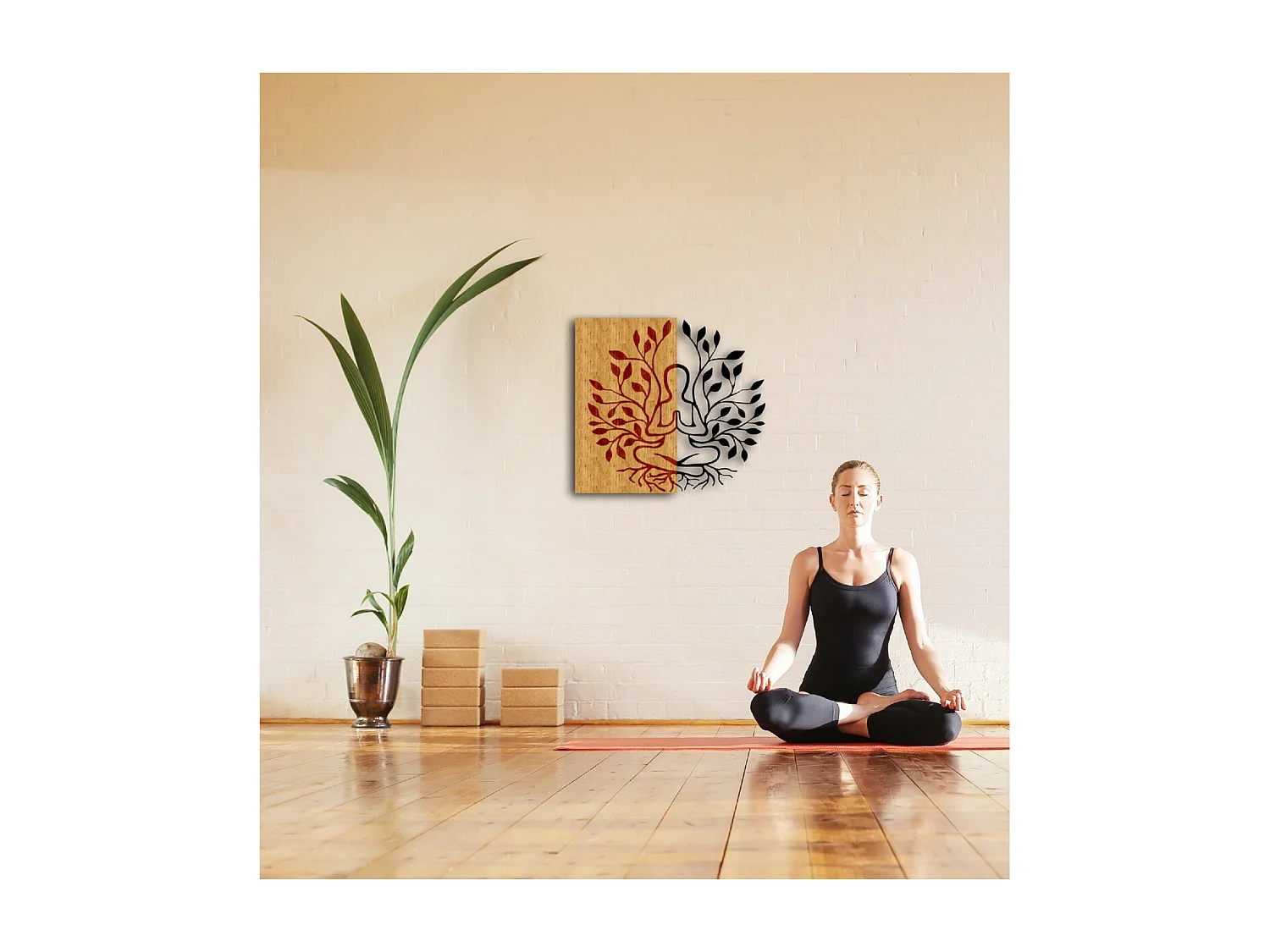 Décoration en Métal et Bois Yoga, Bois, 50x1,8x50 cm, EPIKASA