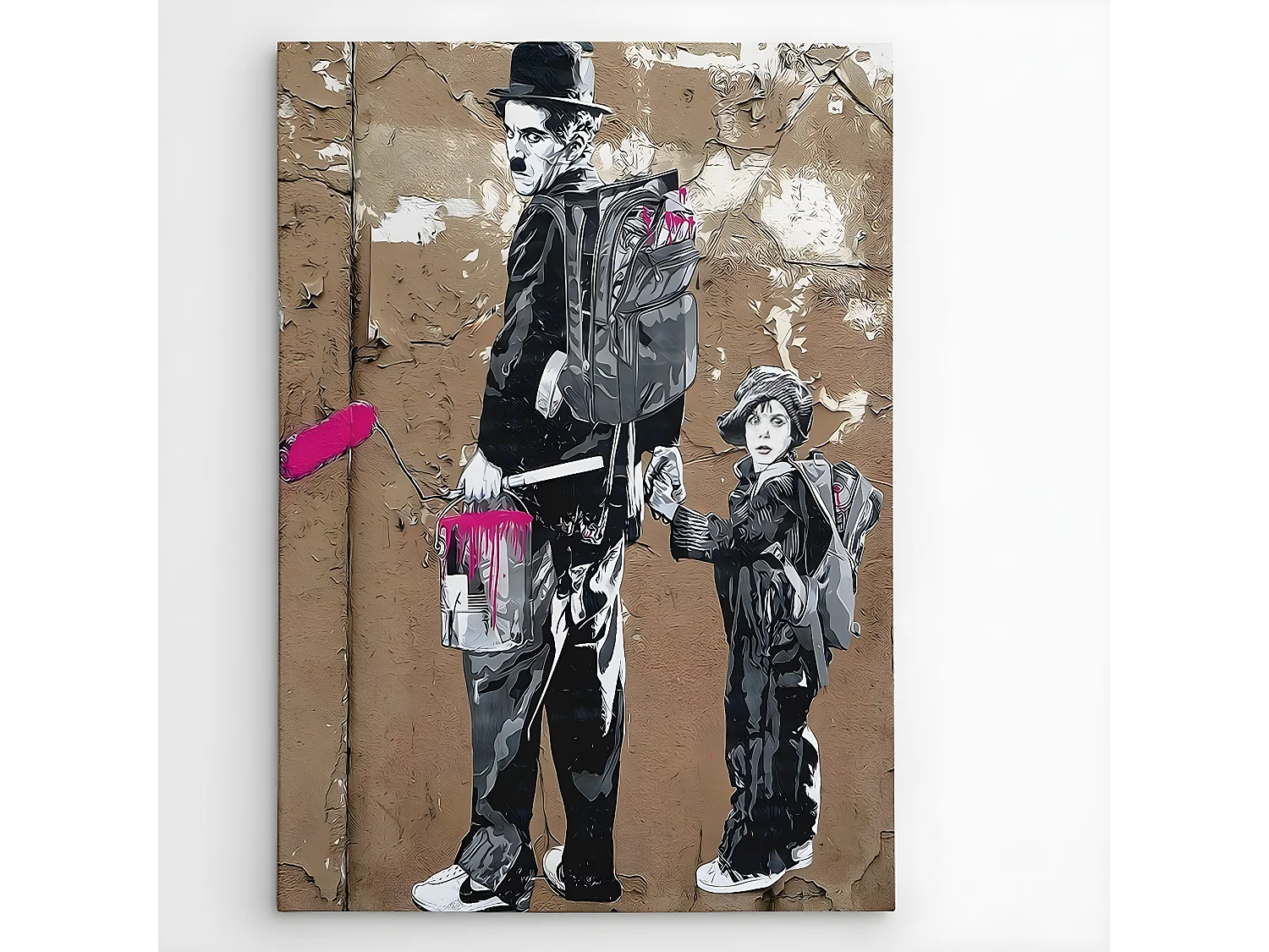 Impression sur Toile Banksy Charlie Chaplin, Noir, 70x3x100 cm, EPIKASA