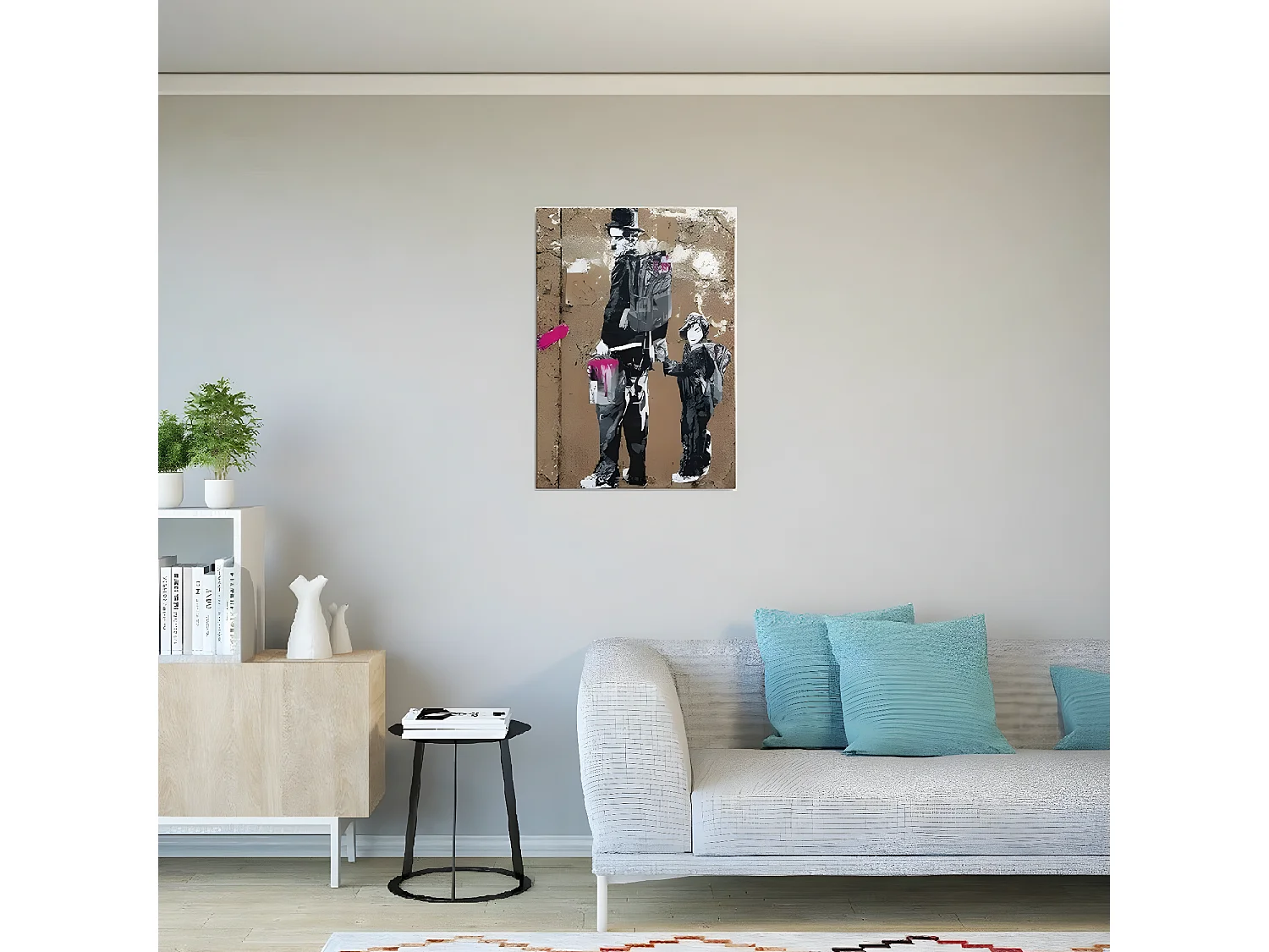 Impression sur Toile Banksy Charlie Chaplin, Noir, 70x3x100 cm, EPIKASA