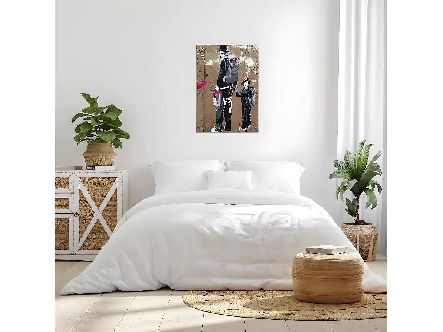 Impression sur Toile Banksy Charlie Chaplin, Noir, 70x3x100 cm, EPIKASA