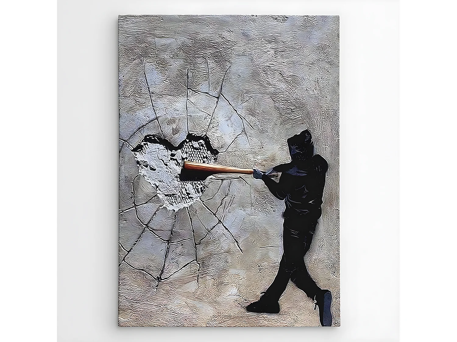 Impression sur Toile Banksy Le cœur battant, Noir, 70x3x100 cm, DESIGN MANIA