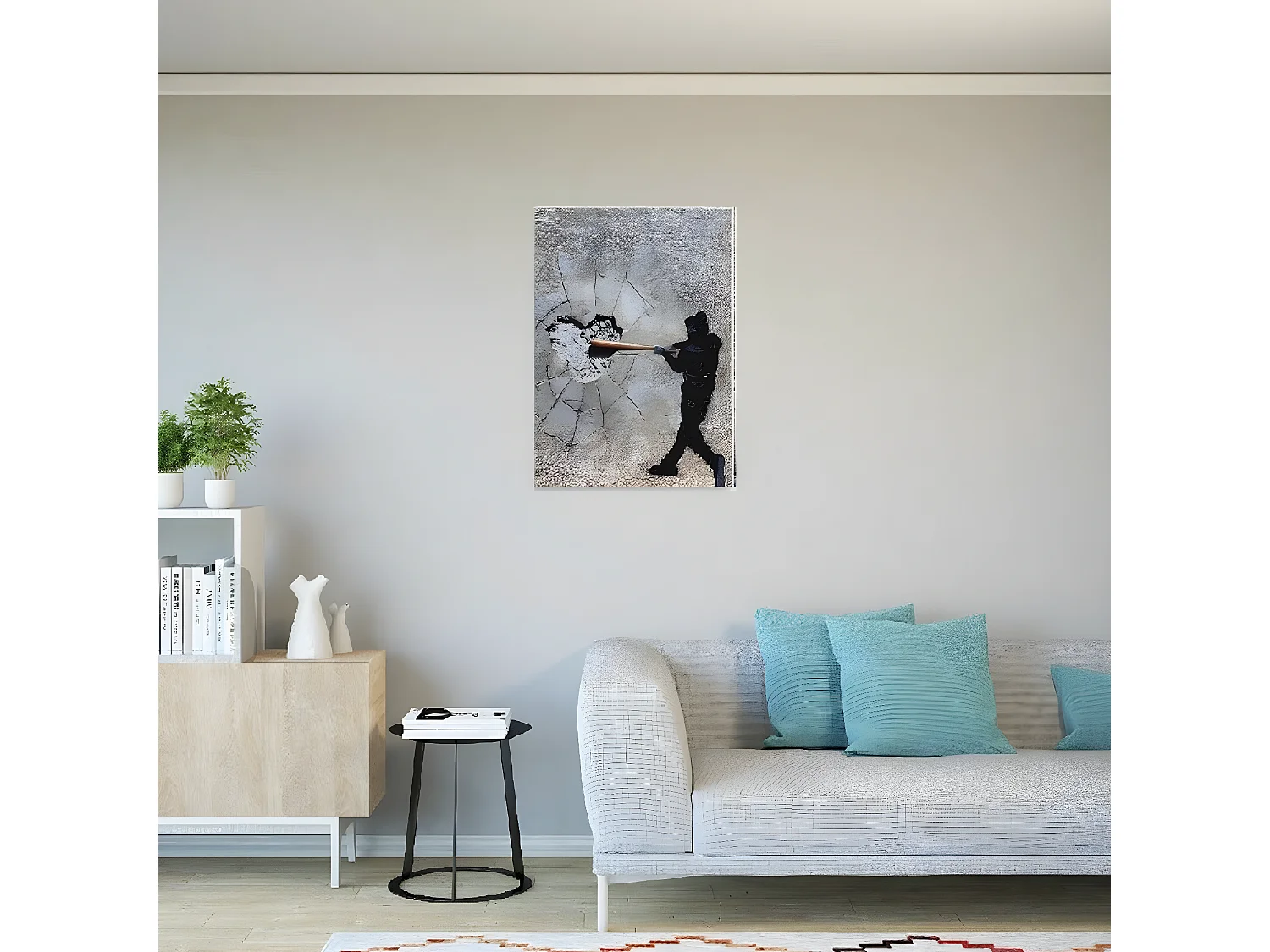 Impression sur Toile Banksy Le cœur battant, Noir, 70x3x100 cm, DESIGN MANIA