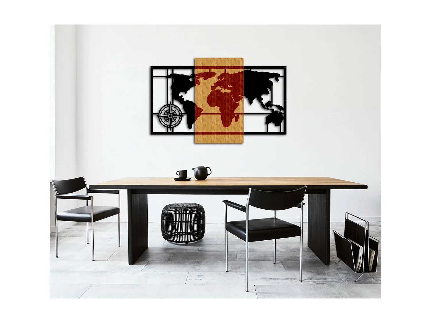 Metalen en Houten Decoratie Wereldkaart 6 - Hout - 80x1,8x50 cm - EPIKASA