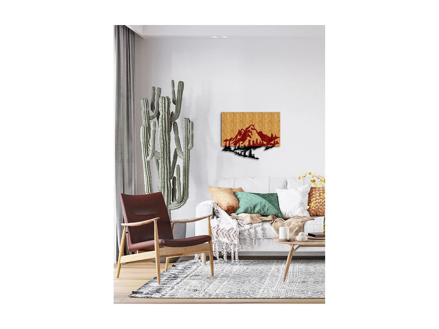 Decoração em Metal e Madeira Montanha 2, Madeira, 50x1,8x40 cm, EPIKASA