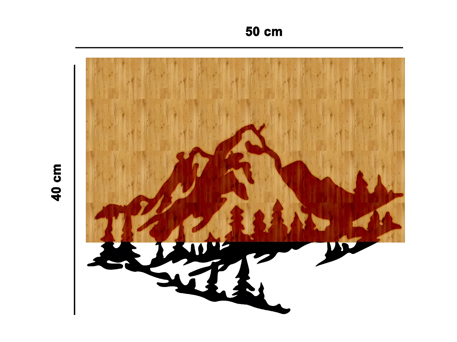 Decoração em Metal e Madeira Montanha 2, Madeira, 50x1,8x40 cm, EPIKASA