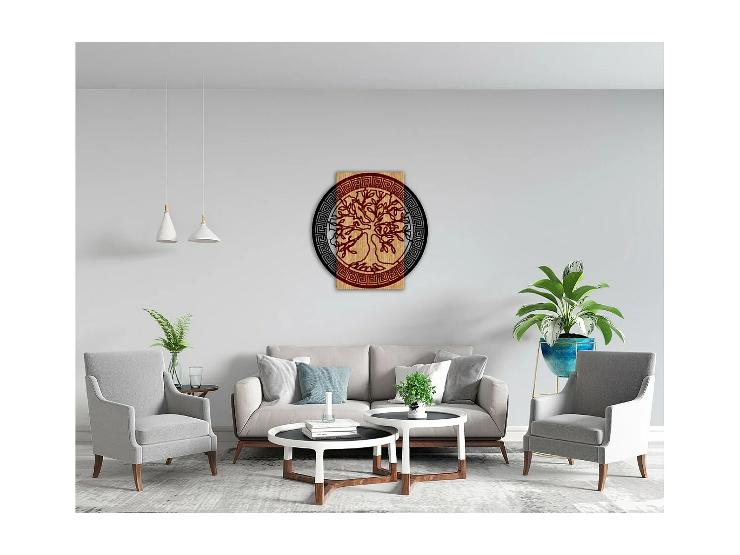 Décoration en Métal et Bois Arbre, Bois, 50x1,8x50 cm, EPIKASA