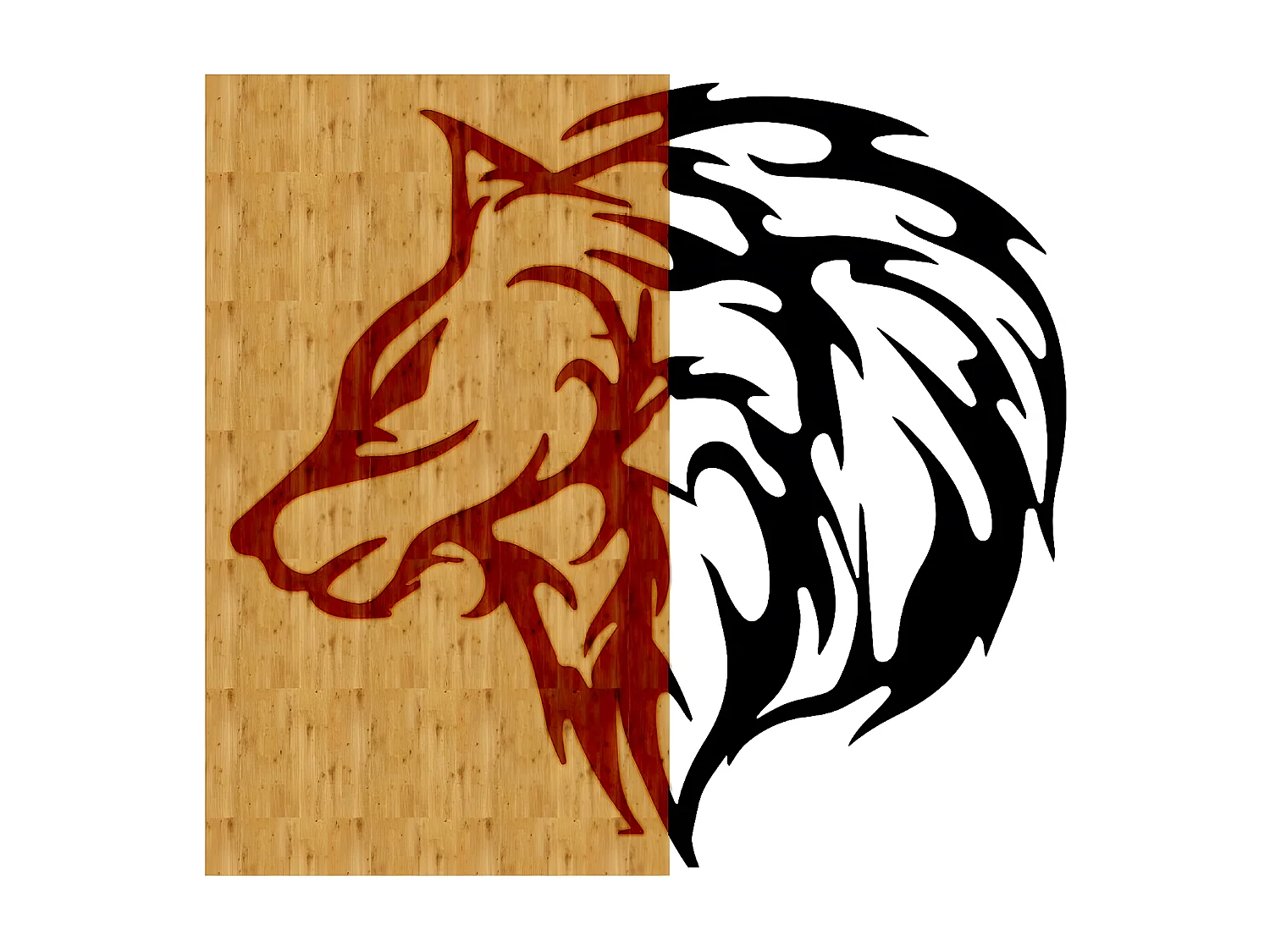 Décoration en Métal et Bois Loup 1, Bois, 55x1,8x50 cm, EPIKASA