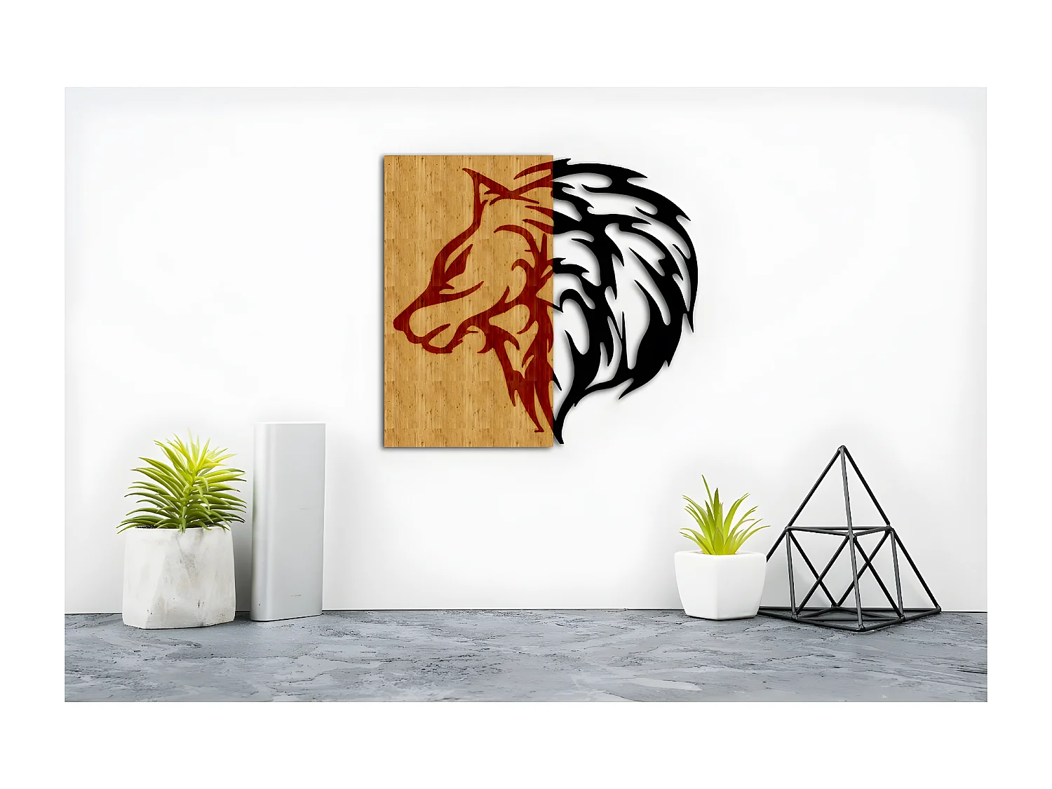 Décoration en Métal et Bois Loup 1, Bois, 55x1,8x50 cm, EPIKASA