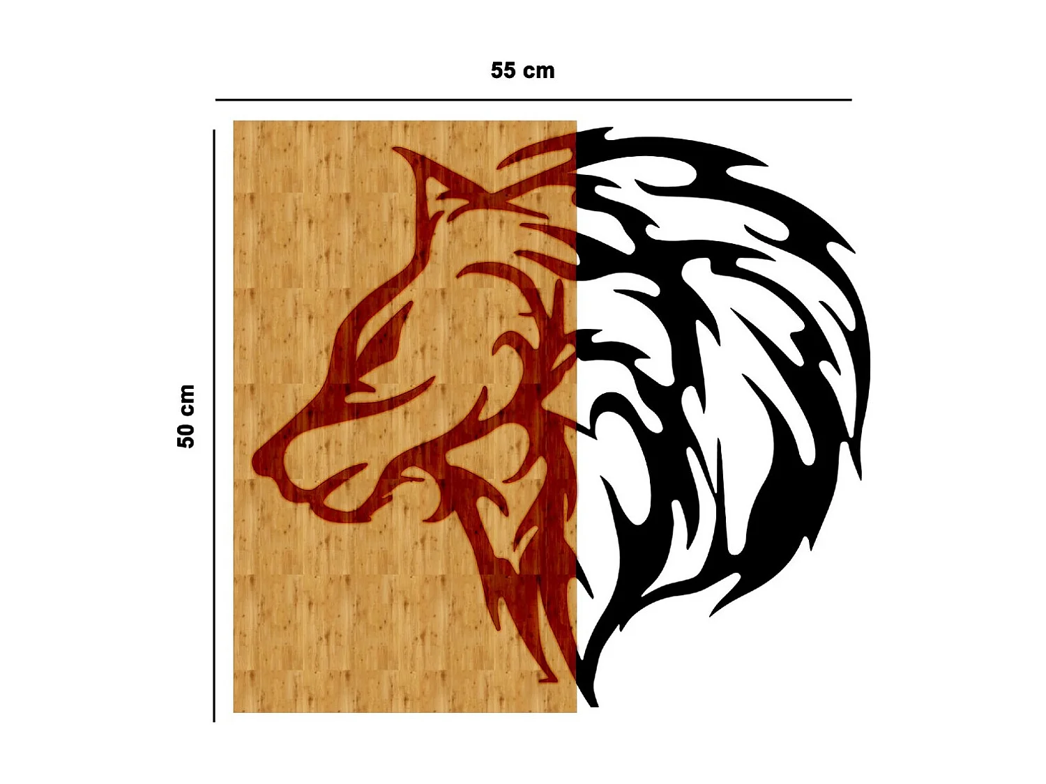 Décoration en Métal et Bois Loup 1, Bois, 55x1,8x50 cm, EPIKASA