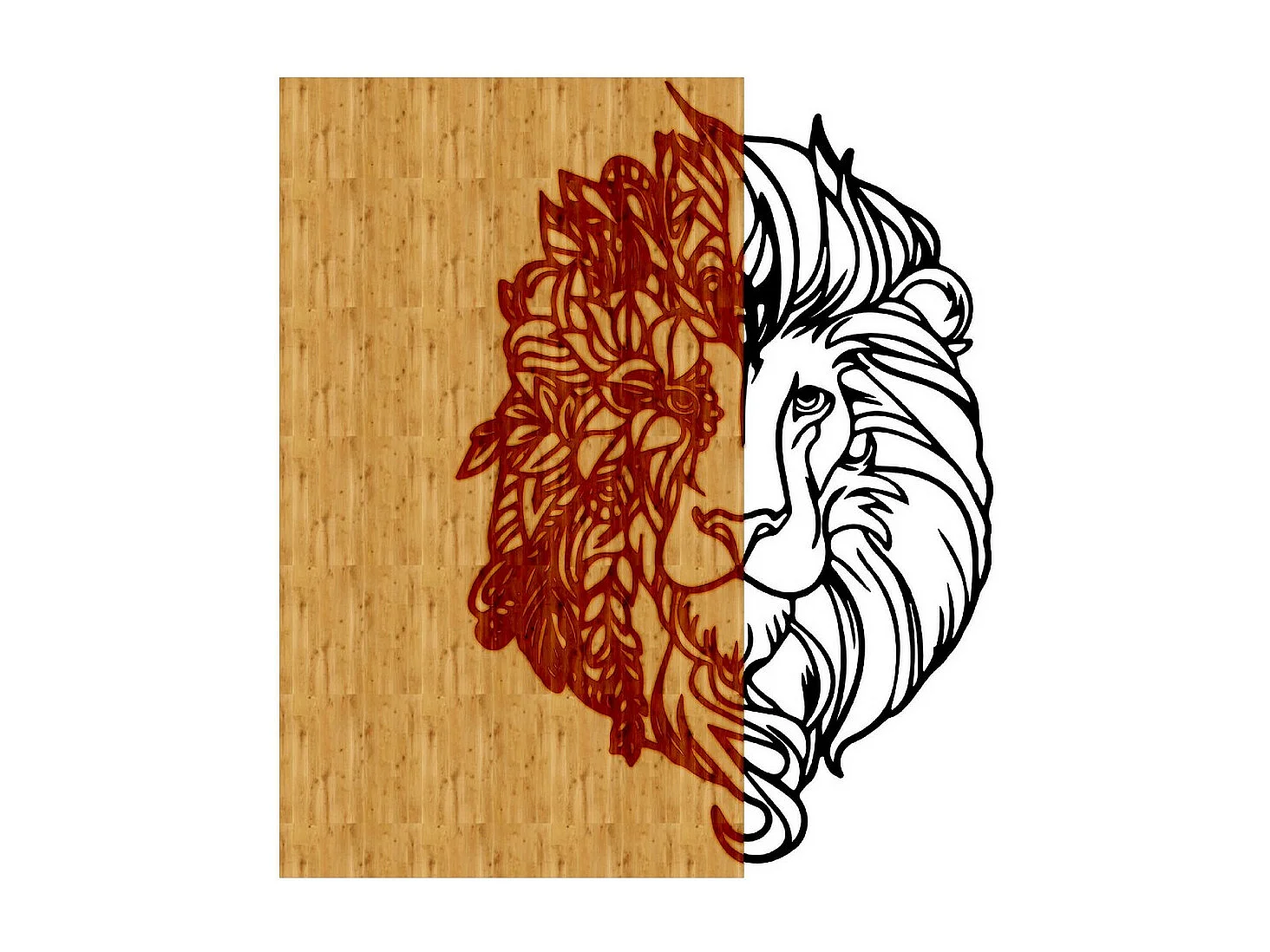 Décoration en Métal et Bois Lion 2, Bois, 50x1,8x50 cm, EPIKASA