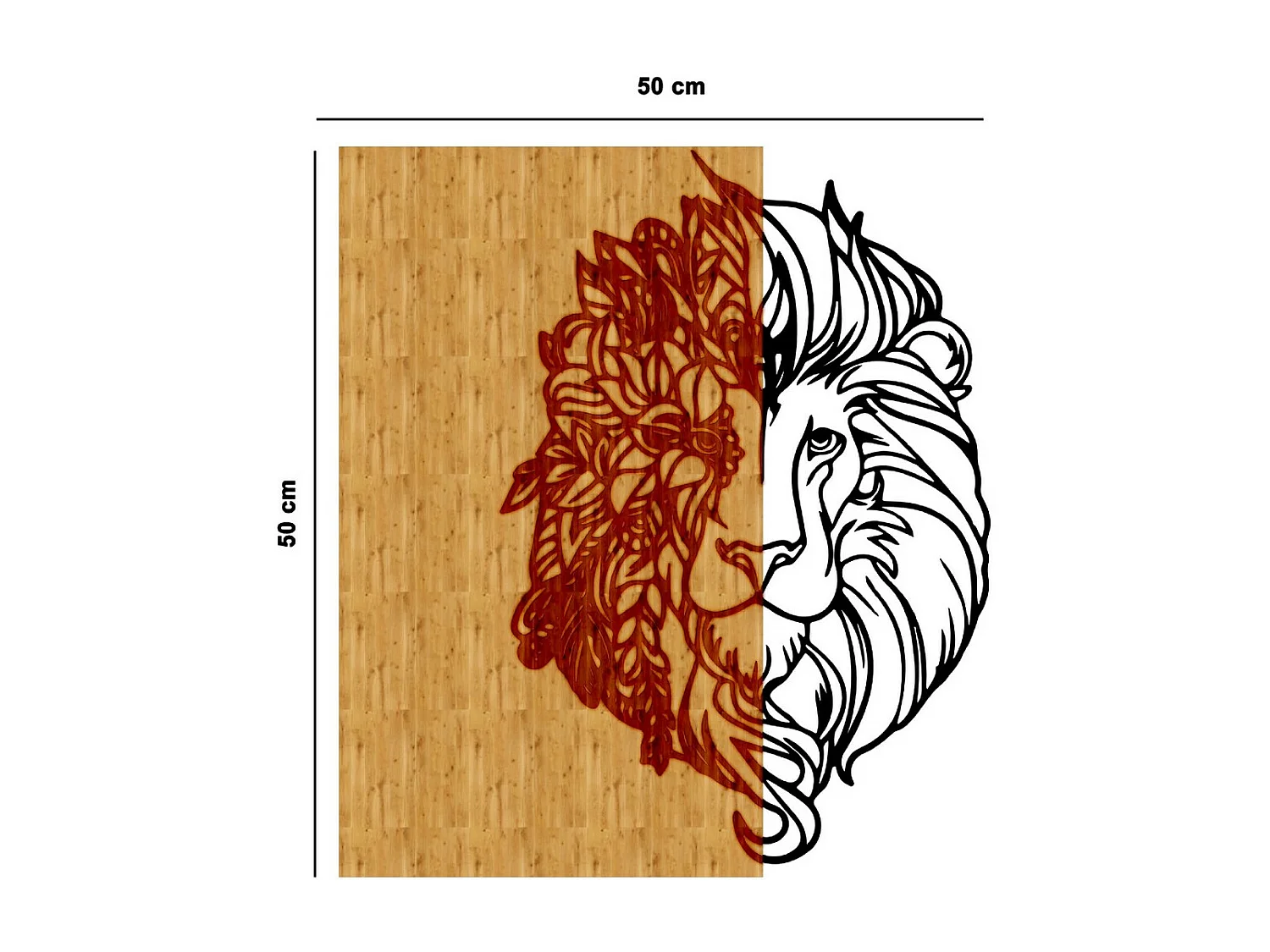 Décoration en Métal et Bois Lion 2, Bois, 50x1,8x50 cm, EPIKASA
