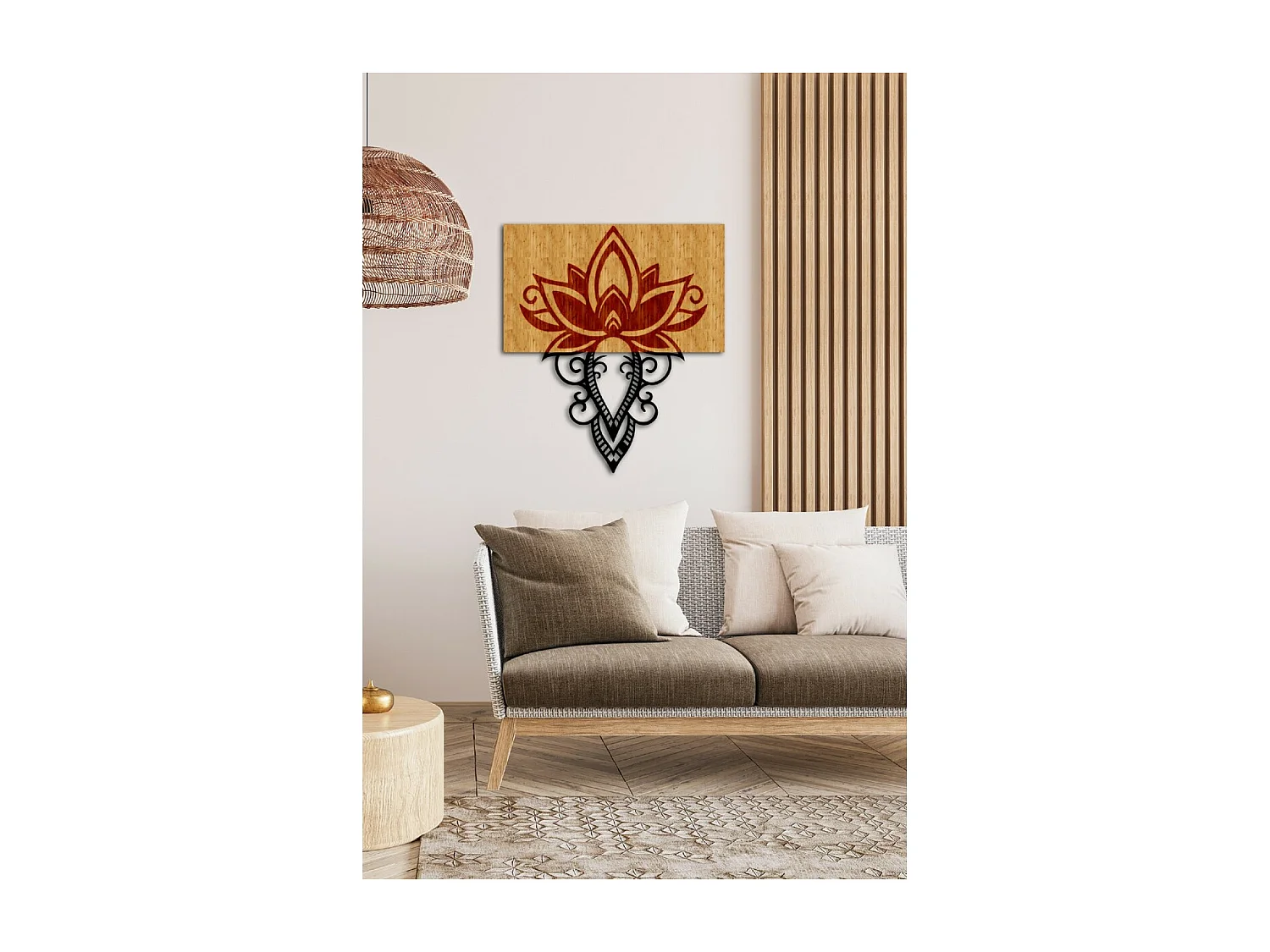 Decorazione in Metallo e Legno Fiore di Loto 4, Legno, 50x1,8x57 cm, EPIKASA