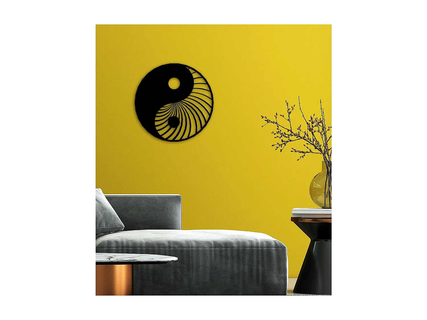 Décoration en Métal Yin Yang, Noir, 60x3x60 cm, EPIKASA