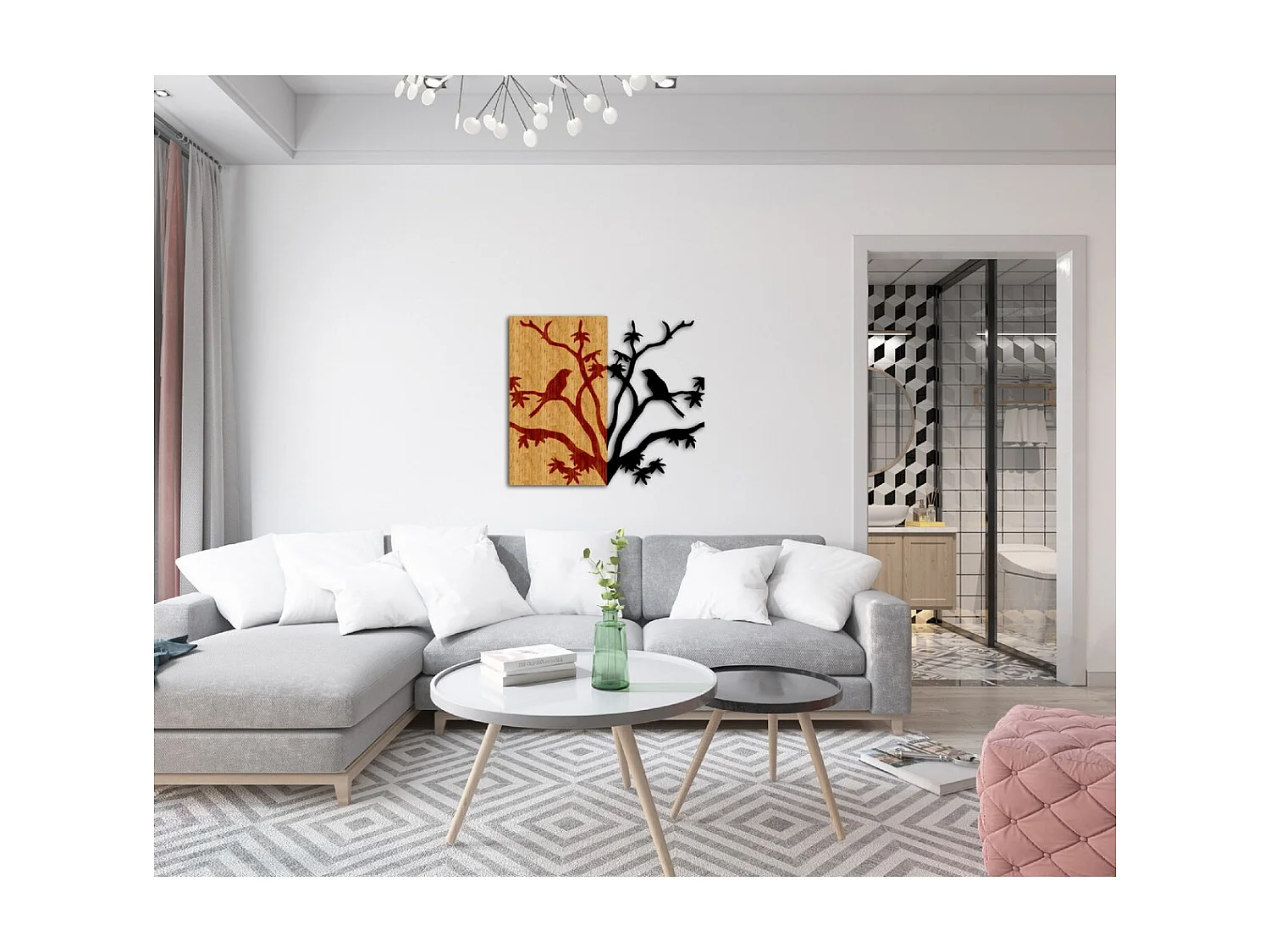 Décoration en Métal et Bois Branche, Bois, 58x1,8x50 cm, EPIKASA