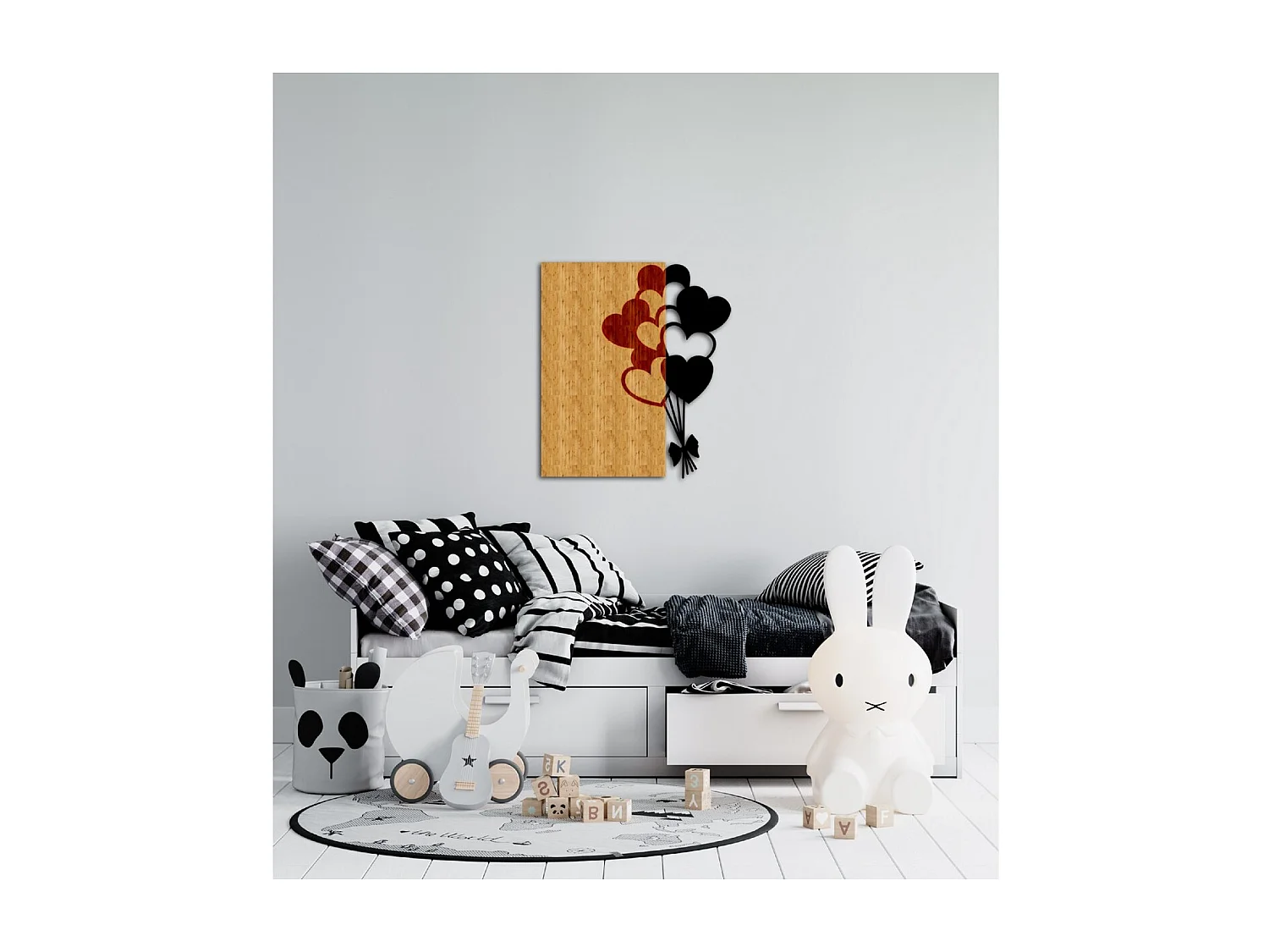 Décoration en Métal et Bois Coeur Baloons, Bois, 44x1,8x50 cm, EPIKASA