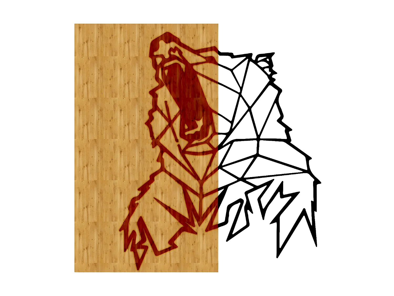 Metalen en Houten Decoratie Beer 1 - Hout - 49x1,8x50 cm - EPIKASA