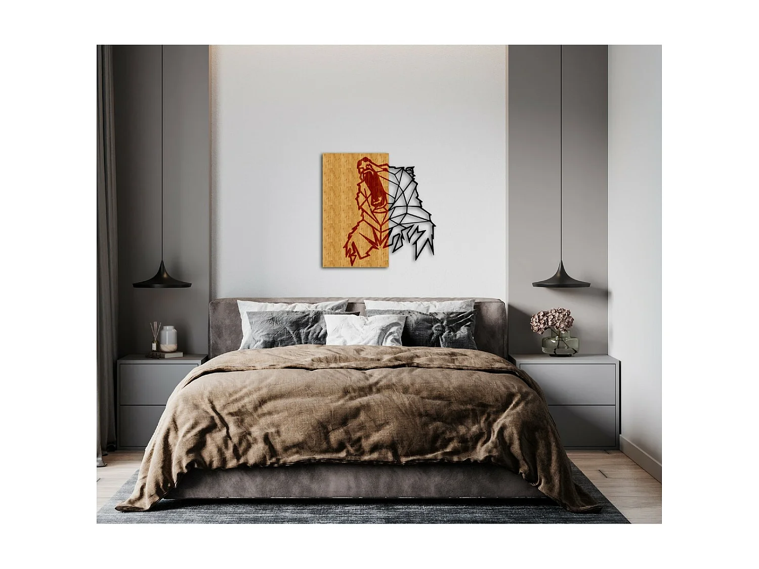 Metalen en Houten Decoratie Beer 1 - Hout - 49x1,8x50 cm - EPIKASA