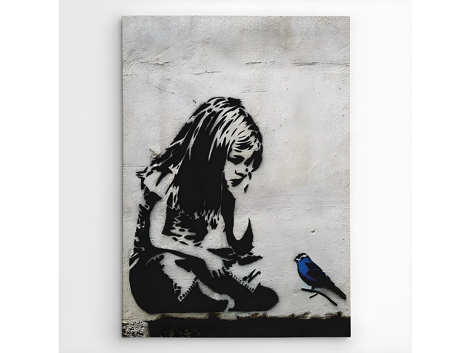 Wydruk na Płótnie Banksy Mała Dziewczynka z Niebieskim Ptakiem, Szary, 70x3x100 cm, EPIKASA