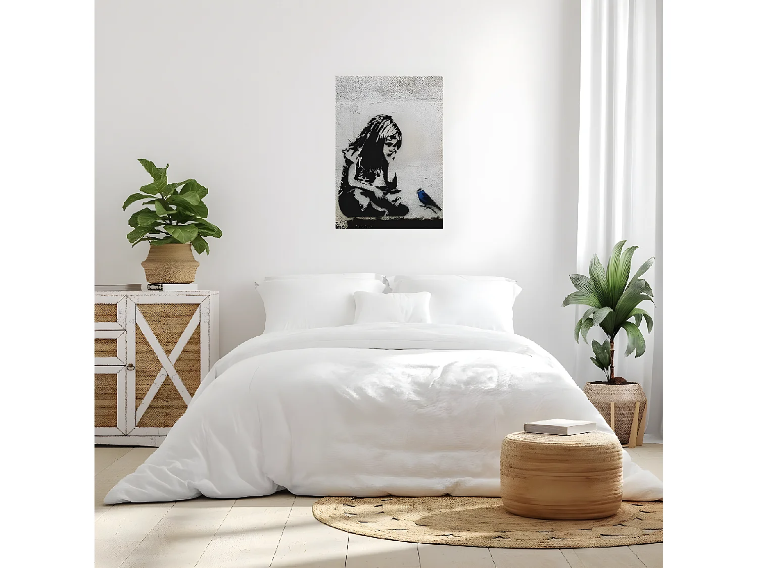 Wydruk na Płótnie Banksy Mała Dziewczynka z Niebieskim Ptakiem, Szary, 70x3x100 cm, EPIKASA