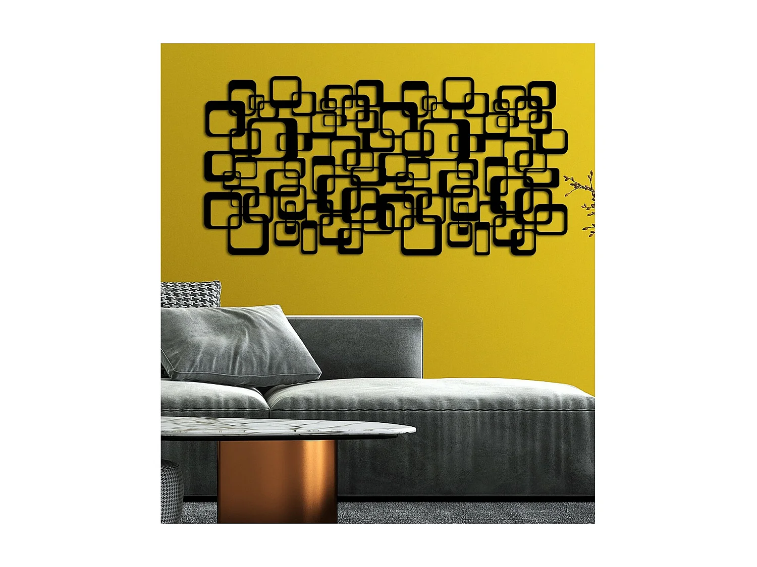 Metalen Decoratie Vierkantjes - Zwart - 101x3x50 cm - EPIKASA