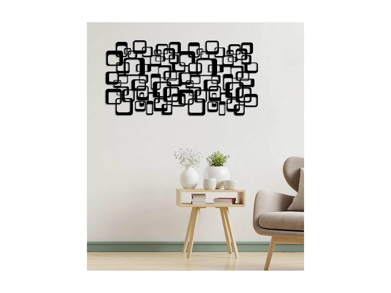 Metalen Decoratie Vierkantjes - Zwart - 101x3x50 cm - EPIKASA