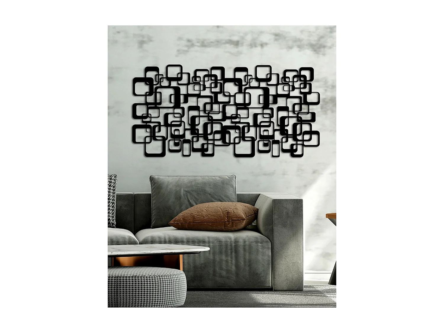 Metalen Decoratie Vierkantjes - Zwart - 101x3x50 cm - EPIKASA