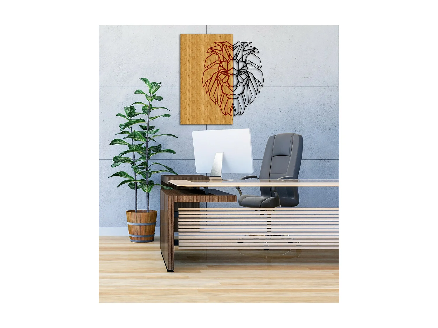 Décoration en Métal et Bois Lion 1, Bois, 46x1,8x50 cm, EPIKASA