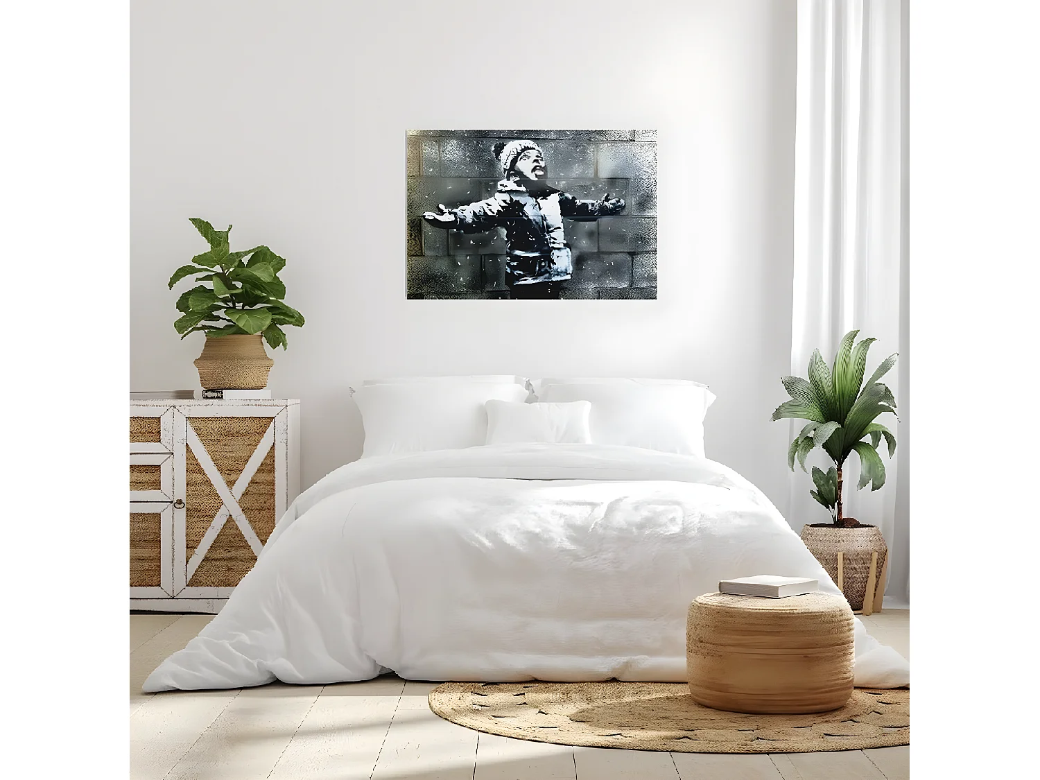 Impression sur Toile Banksy Let It Snow, Noir, 100x3x70 cm, DESIGN MANIA