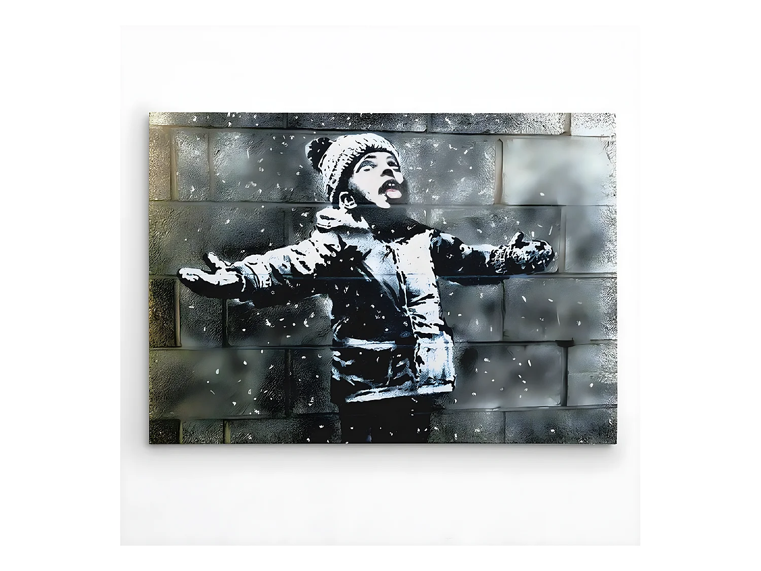Afdrukken op Canvas Banksy Baby in de Sneeuw - Zwart - 100x3x70 cm - DESIGN MANIA
