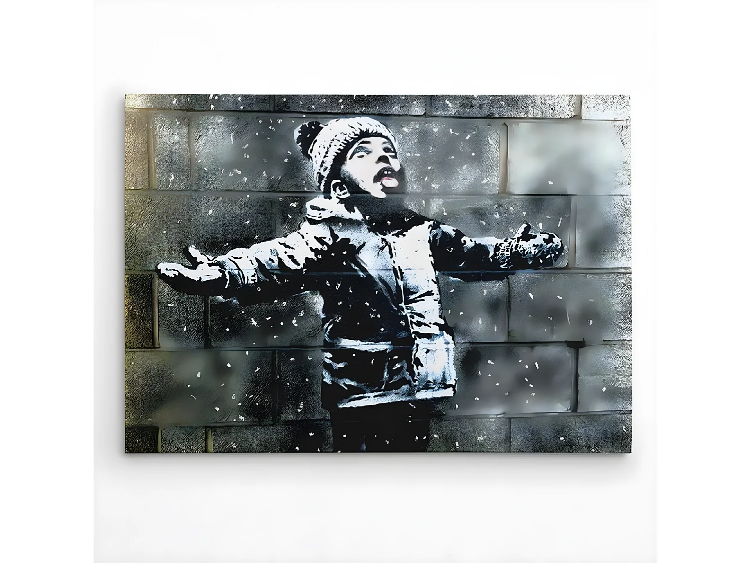 Impresión sobre Lienzo Banksy Let It Snow, Negro, 100x3x70 cm, DESIGN MANIA