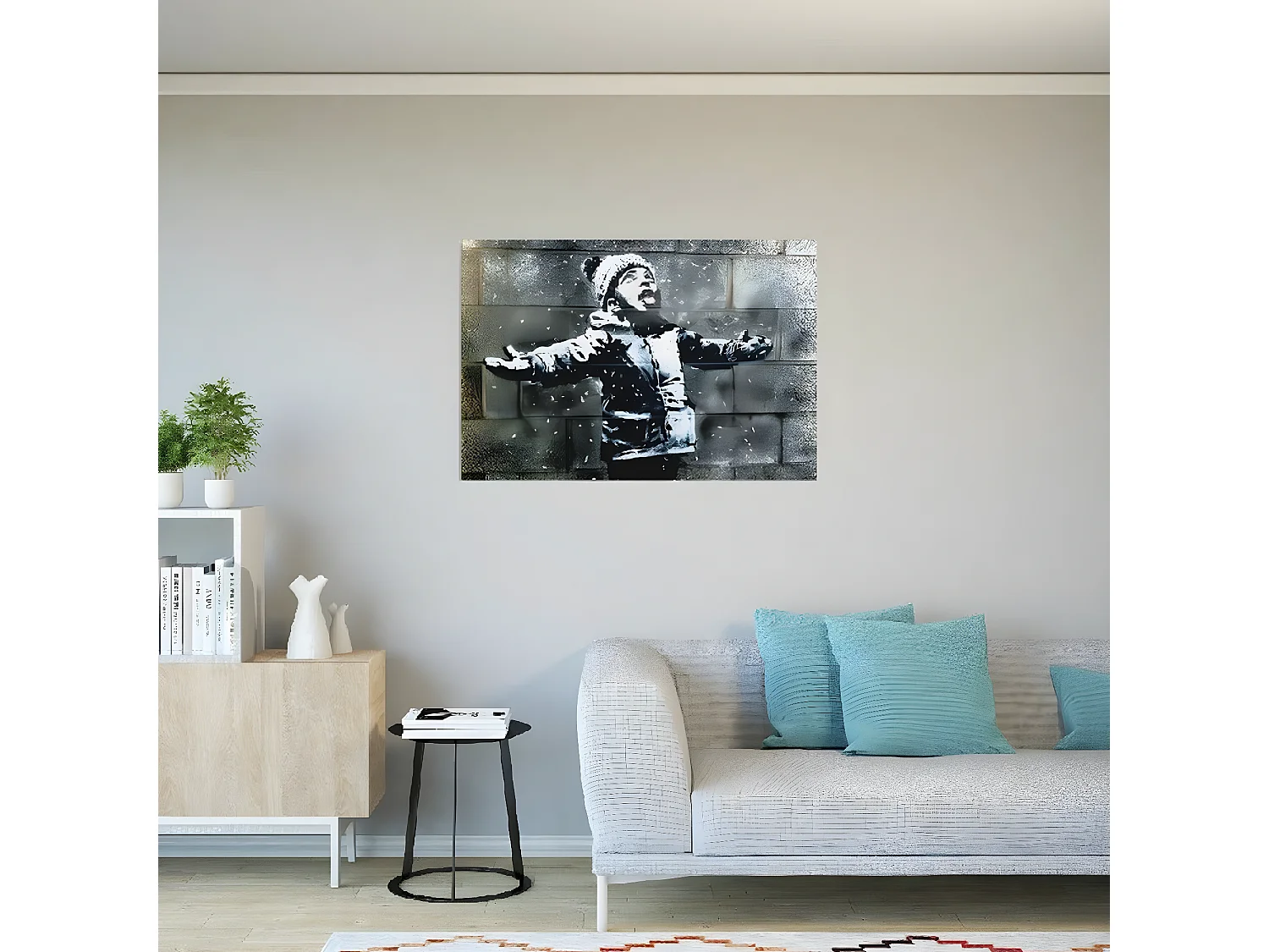 Impresión sobre Lienzo Banksy Let It Snow, Negro, 100x3x70 cm, DESIGN MANIA