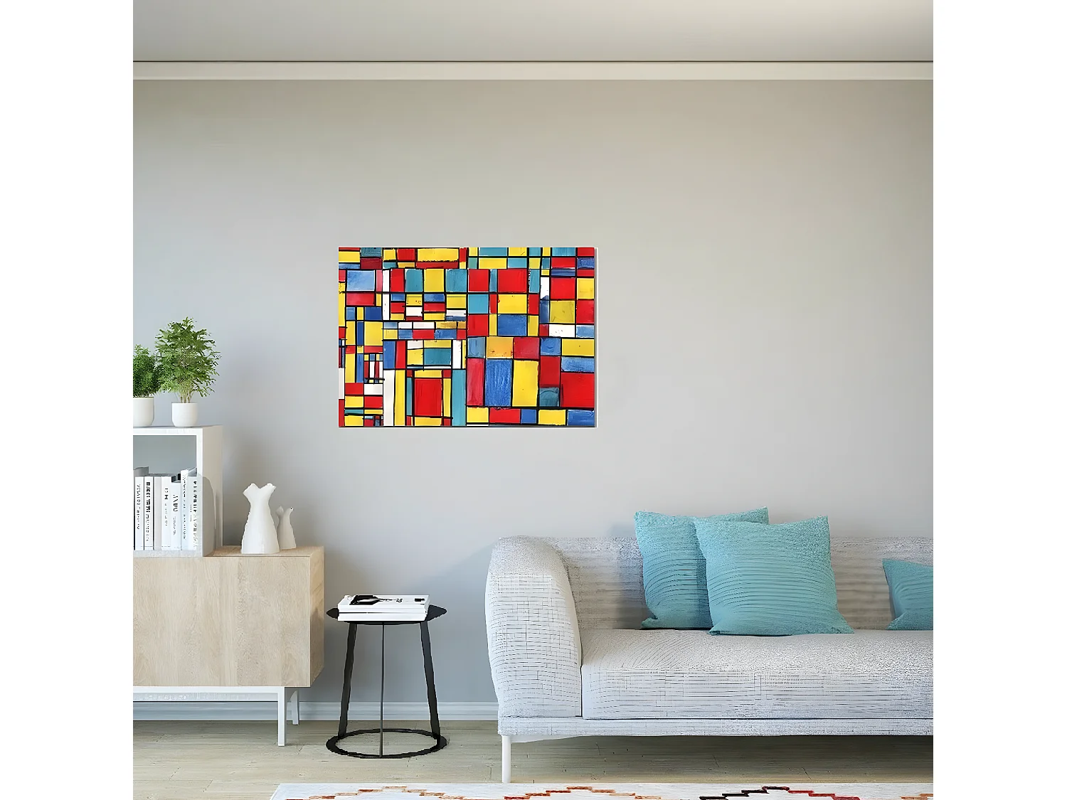 Impression sur Toile Mondrian Composition, Multicouleur, 70x3x50 cm, DESIGN MANIA