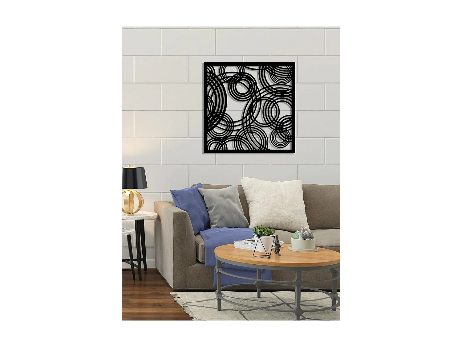 Décoration en Métal Composition Géométrique 11, Noir, 65x3x65 cm, EPIKASA