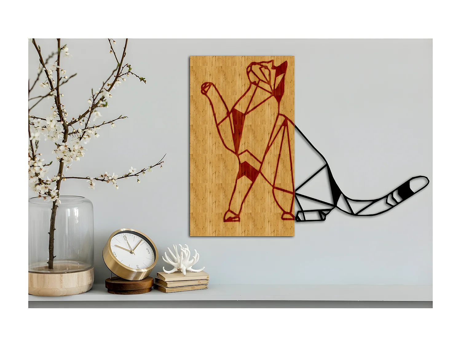 Décoration en Métal et Bois Chats 10, Bois, 64x1,8x50 cm, EPIKASA