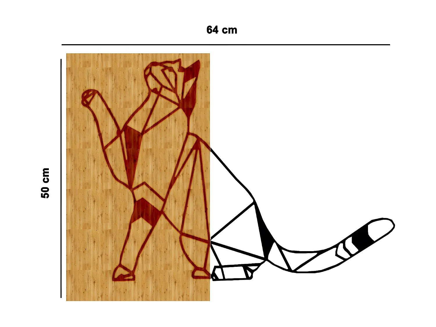Décoration en Métal et Bois Chats 10, Bois, 64x1,8x50 cm, EPIKASA