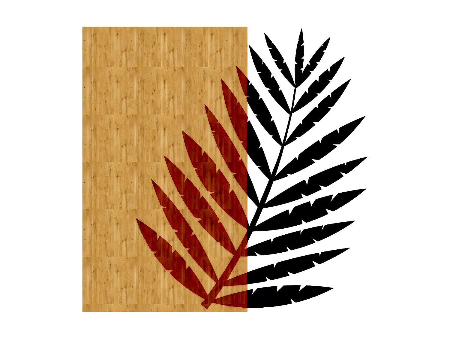 Décoration en Métal et Bois Feuille 1, Bois, 50x1,8x50 cm, EPIKASA