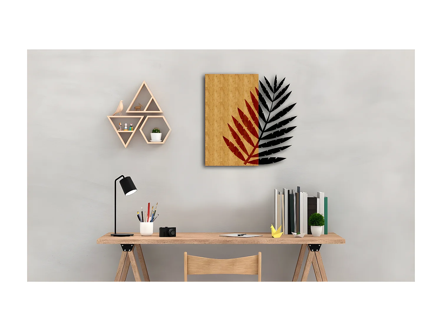 Décoration en Métal et Bois Feuille 1, Bois, 50x1,8x50 cm, EPIKASA