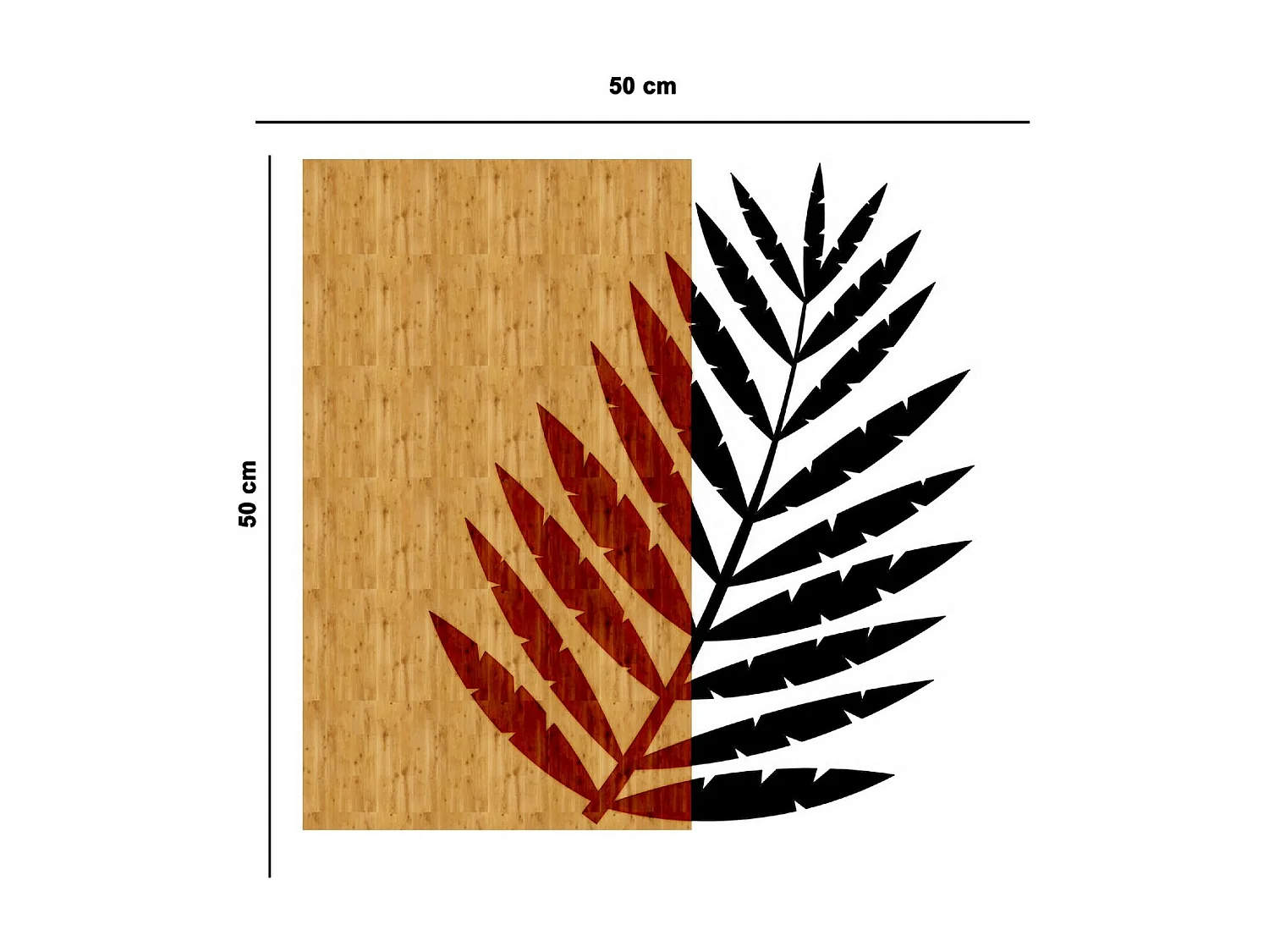 Décoration en Métal et Bois Feuille 1, Bois, 50x1,8x50 cm, EPIKASA