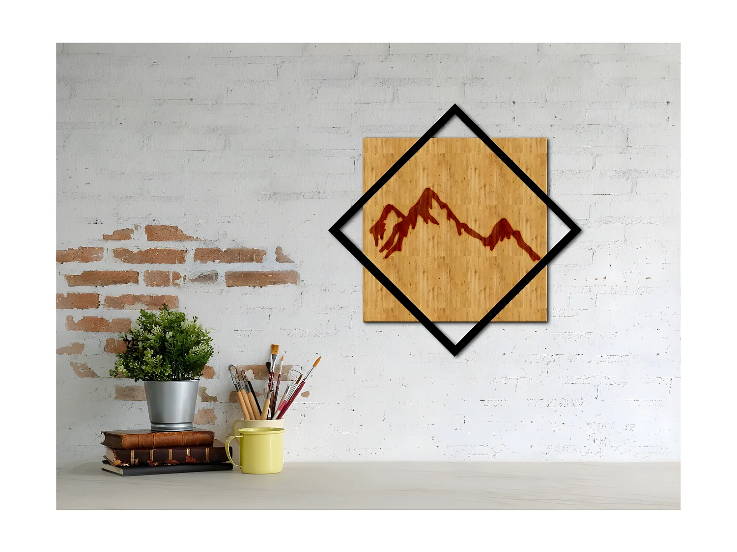 Dekoracja z Metalu i Drewna Góry 4, Drewno, 40x1,8x40 cm, EPIKASA