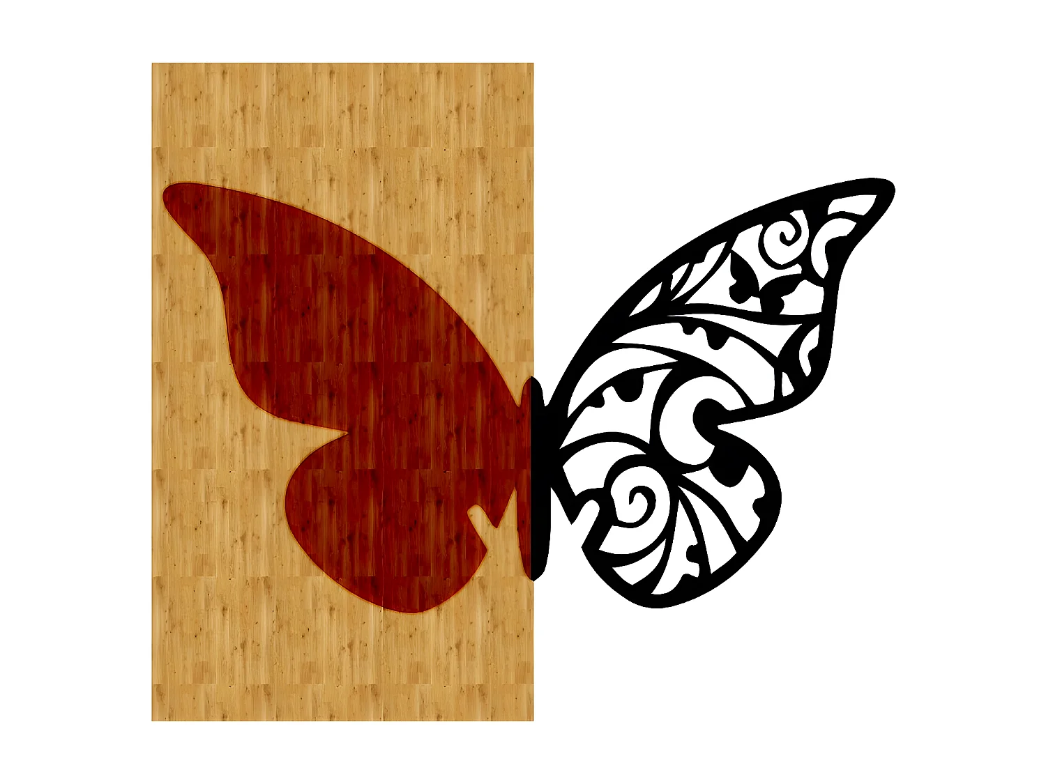 Décoration en Métal et Bois Papillon 1, Bois, 57x1,8x50 cm, EPIKASA