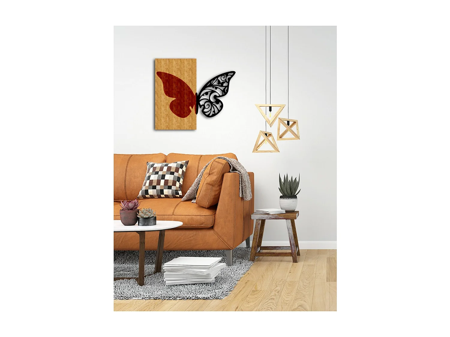 Décoration en Métal et Bois Papillon 1, Bois, 57x1,8x50 cm, EPIKASA