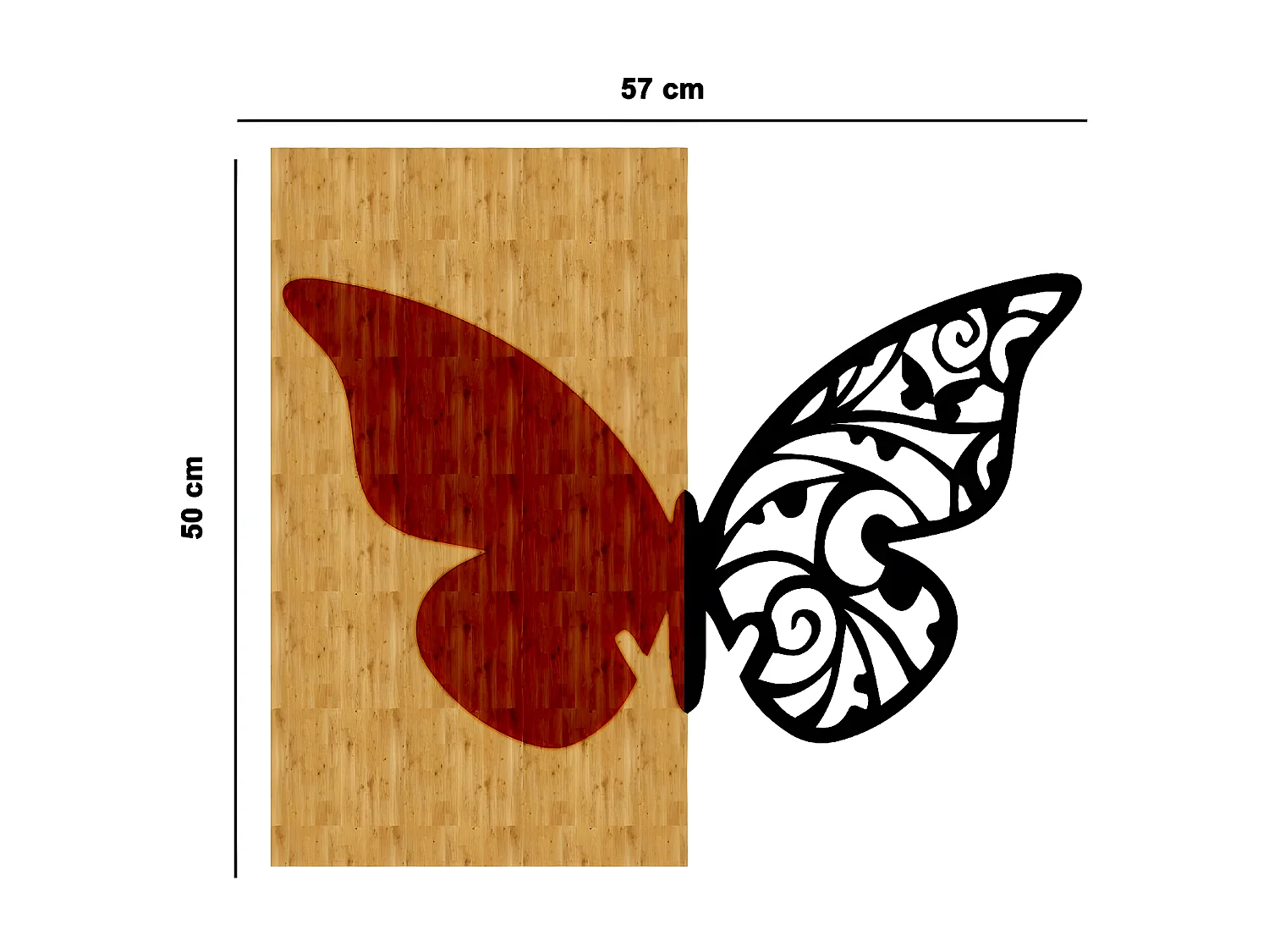 Décoration en Métal et Bois Papillon 1, Bois, 57x1,8x50 cm, EPIKASA