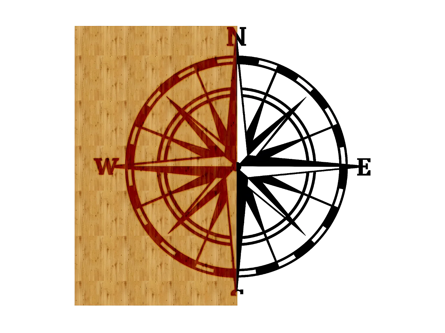 Dekoracja z Metalu i Drewna Róża wiatrów 1, Drewno, 52x1,8x50 cm, EPIKASA
